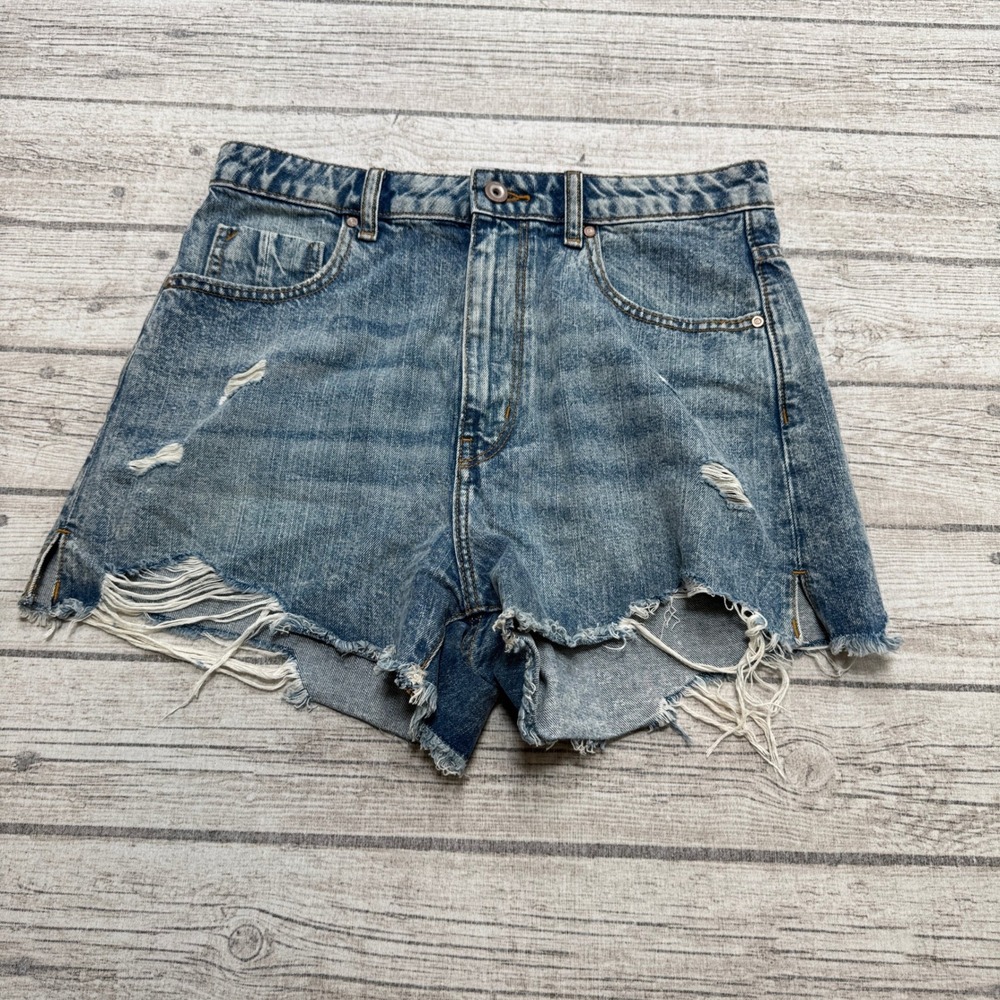 Zara Shorts Women's 8 Blue Denim Cut Off Distressed High Rise Relaxed Fit Summer